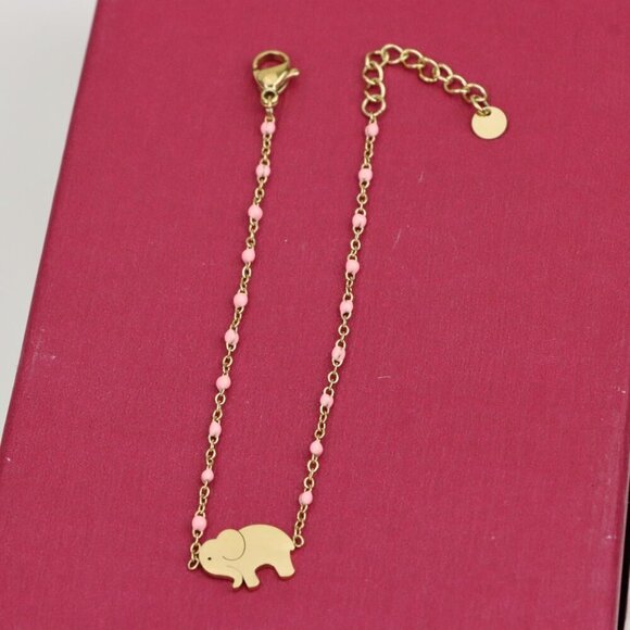 Cute Elephant Charm Yellow Bracelet with Pink Beads, XPBL0625 - Picture 8 of 11